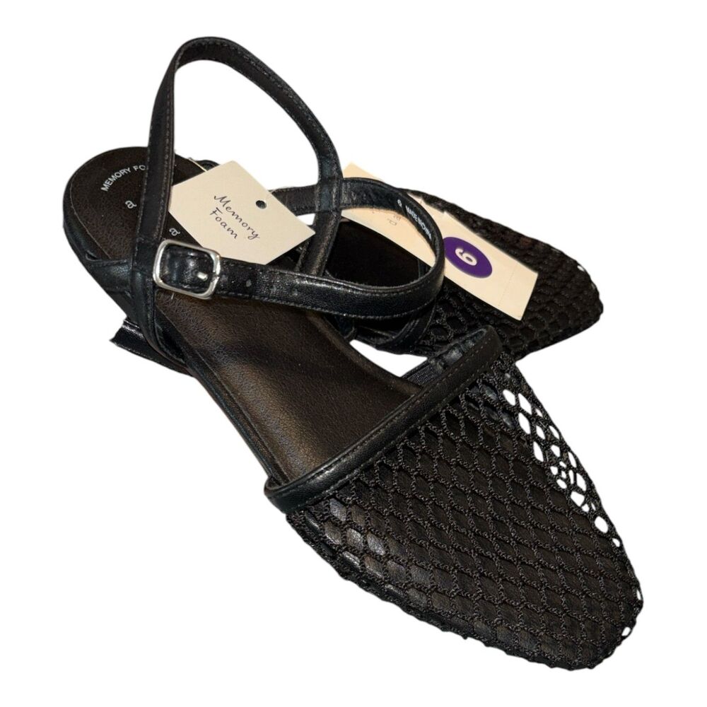 A New Day Black Mesh Ballet Flats Pointed Toe Mary Jane Size 6
